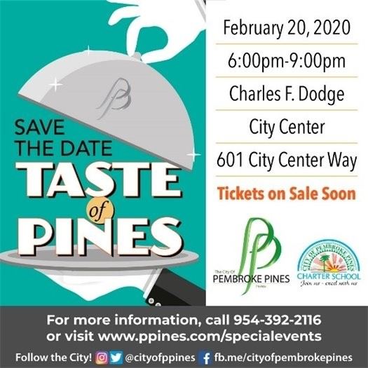 taste of pines 2020 save the date card