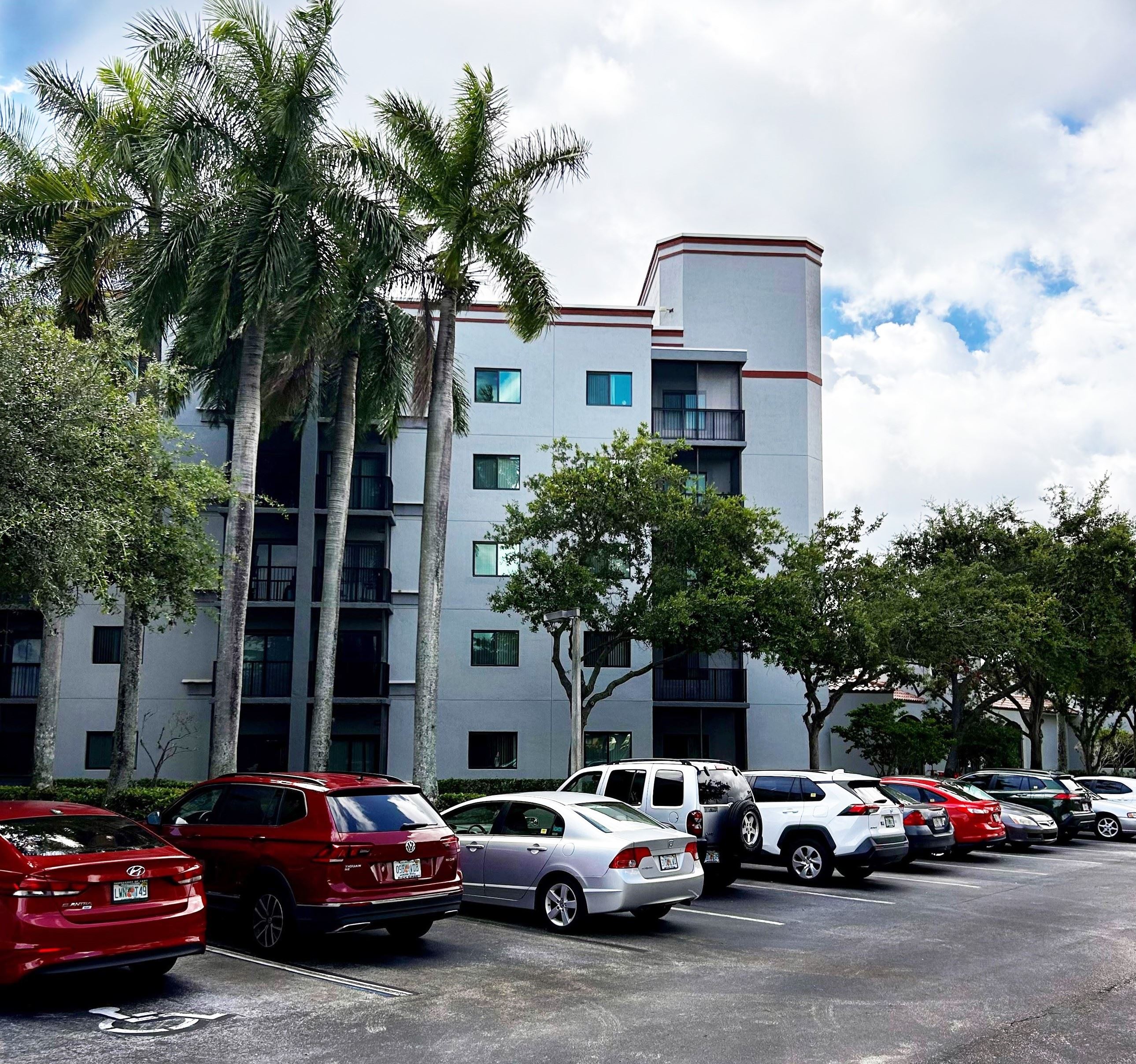 Side view of one of the buildings at Pines Point senior apartment complex, showcasing the exterior d